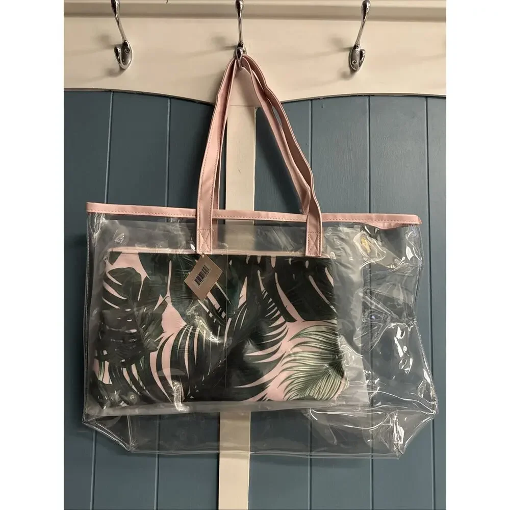 NWT Ulta 2 Piece Clear Tote bag + Palm Leaves‎ Zipper bag